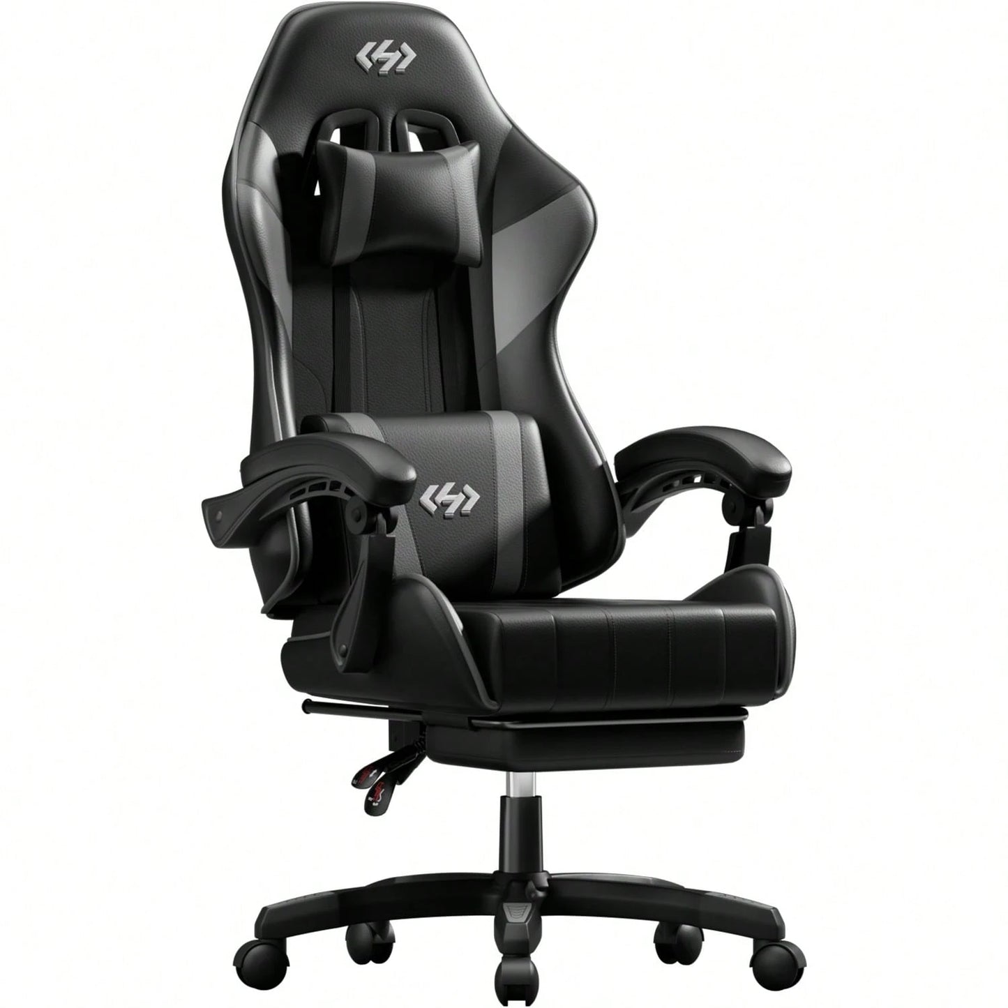 HLDIRECT Gaming Chair, Ergonomic Computer Office Chair With Lumbar Support Footrest Headrest, Adjustable Height & Backrest Angle Video Gamer Chair, PU Leather, 360° Swivel, Adult,Black And Gray