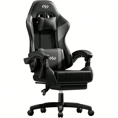 HLDIRECT Gaming Chair, Ergonomic Computer Office Chair With Lumbar Support Footrest Headrest, Adjustable Height & Backrest Angle Video Gamer Chair, PU Leather, 360° Swivel, Adult,Black And Gray