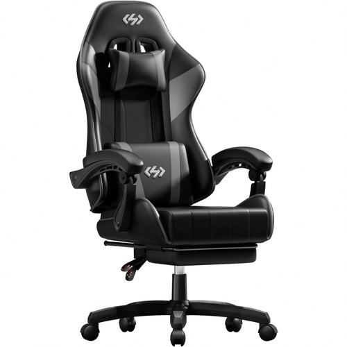 HLDIRECT Gaming Chair, Ergonomic Computer Office Chair With Lumbar Support Footrest Headrest, Adjustable Height & Backrest Angle Video Gamer Chair, PU Leather, 360° Swivel, Adult,Black And Gray