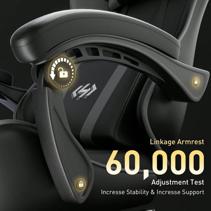 HLDIRECT Gaming Chair, Ergonomic Computer Office Chair With Lumbar Support Footrest Headrest, Adjustable Height & Backrest Angle Video Gamer Chair, PU Leather, 360° Swivel, Adult,Black And Gray