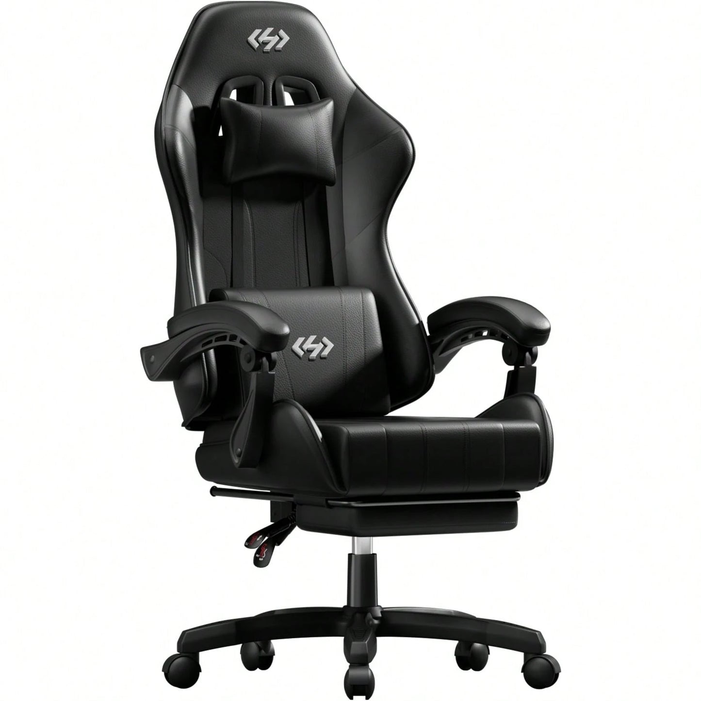 HLDIRECT Gaming Chair, Ergonomic Computer Office Chair With Lumbar Support Footrest Headrest, Adjustable Height & Backrest Angle Video Gamer Chair, PU Leather, 360° Swivel, Adult,Black And Gray