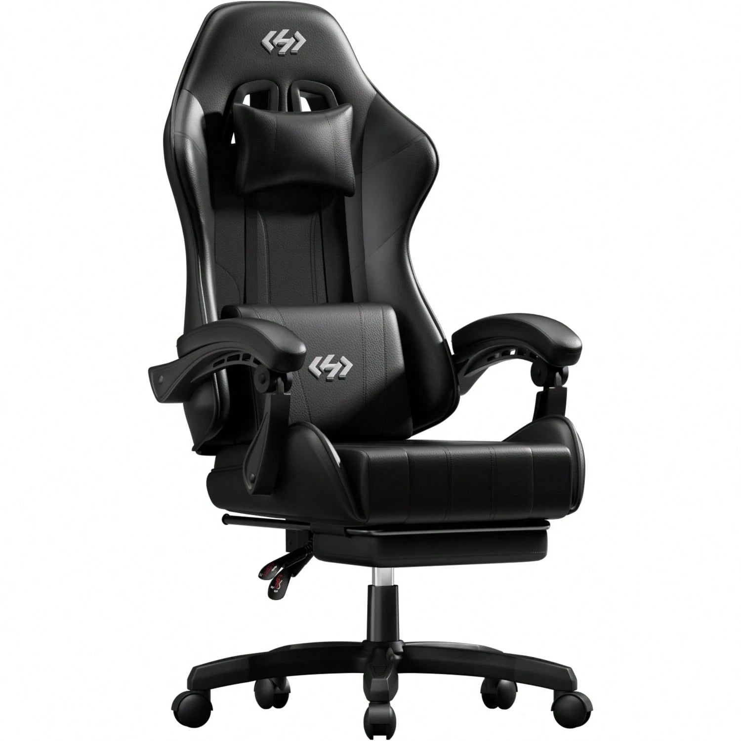 HLDIRECT Gaming Chair, Ergonomic Computer Office Chair With Lumbar Support Footrest Headrest, Adjustable Height & Backrest Angle Video Gamer Chair, PU Leather, 360° Swivel, Adult,Black And Gray