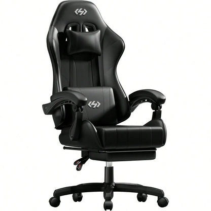 HLDIRECT Gaming Chair, Ergonomic Computer Office Chair With Lumbar Support Footrest Headrest, Adjustable Height & Backrest Angle Video Gamer Chair, PU Leather, 360° Swivel, Adult,Black And Gray