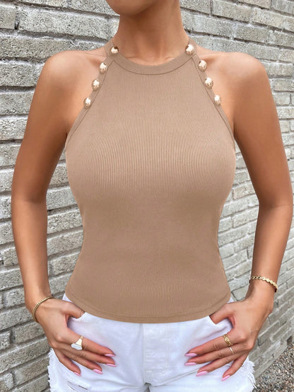 Holidaya Button Detail Halter Top