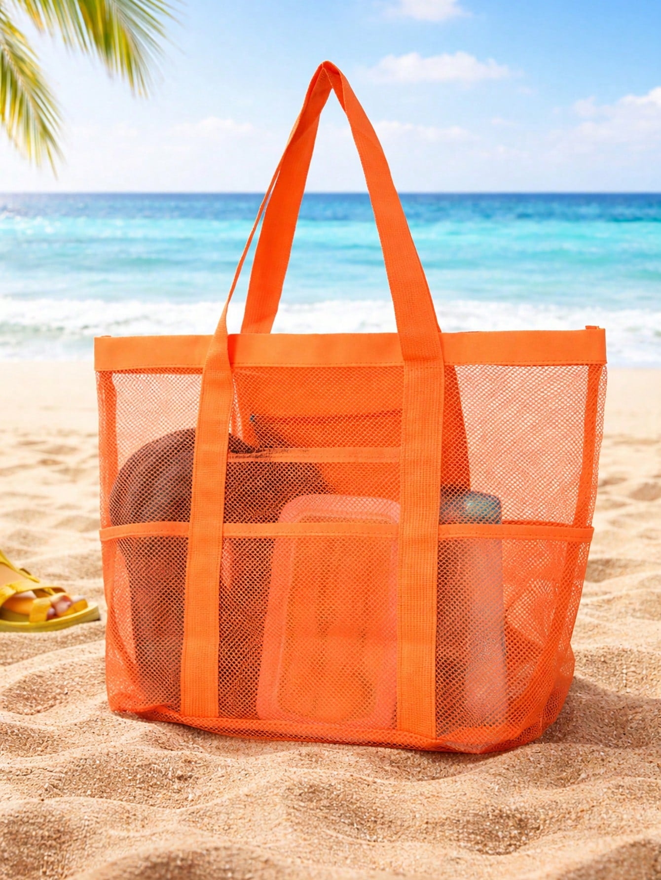 Hollow Polyester Mesh Large Capacity Beach Bag, Travel Laundry Bag, Swimming Storage Bag, Minimalist Mesh Beach Bag, Mother's Day Gift For Mom, Crochet Bags