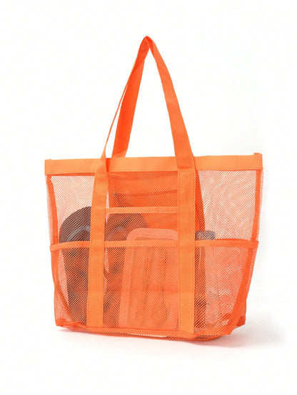 Hollow Polyester Mesh Large Capacity Beach Bag, Travel Laundry Bag, Swimming Storage Bag, Minimalist Mesh Beach Bag, Mother's Day Gift For Mom, Crochet Bags