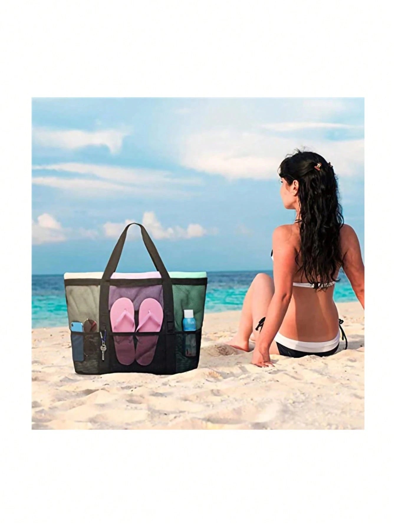 Hollow Polyester Mesh Large Capacity Beach Bag, Travel Laundry Bag, Swimming Storage Bag, Minimalist Mesh Beach Bag, Mother's Day Gift For Mom, Crochet Bags