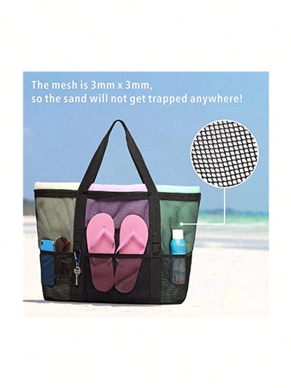 Hollow Polyester Mesh Large Capacity Beach Bag, Travel Laundry Bag, Swimming Storage Bag, Minimalist Mesh Beach Bag, Mother's Day Gift For Mom, Crochet Bags