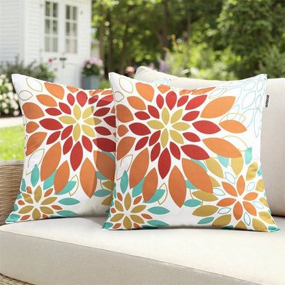 HOMPOOLL 2Pcs Floral Outdoor Pillow Covers Waterproof Spring Throw Pillow Cases Yellow Blue 18x18 Inch Decorative Summer Cushion Covers For Patio Furniture Garden Bench Porch Sofa