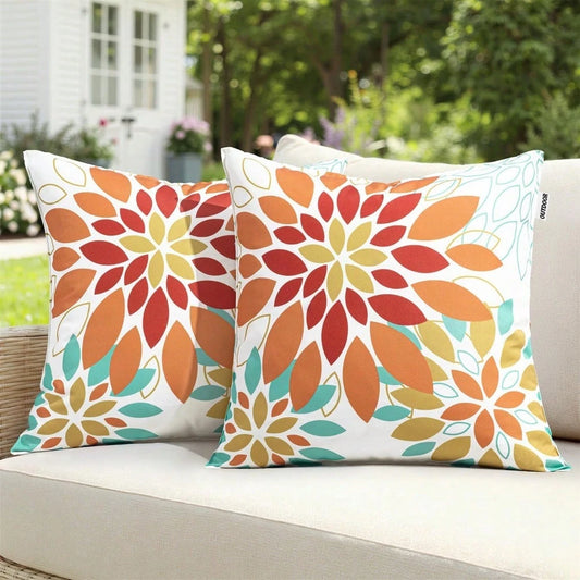 HOMPOOLL 2Pcs Floral Outdoor Pillow Covers Waterproof Spring Throw Pillow Cases Yellow Blue 18x18 Inch Decorative Summer Cushion Covers For Patio Furniture Garden Bench Porch Sofa