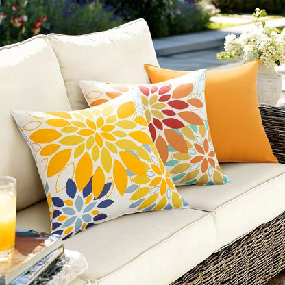 HOMPOOLL 2Pcs Floral Outdoor Pillow Covers Waterproof Spring Throw Pillow Cases Yellow Blue 18x18 Inch Decorative Summer Cushion Covers For Patio Furniture Garden Bench Porch Sofa