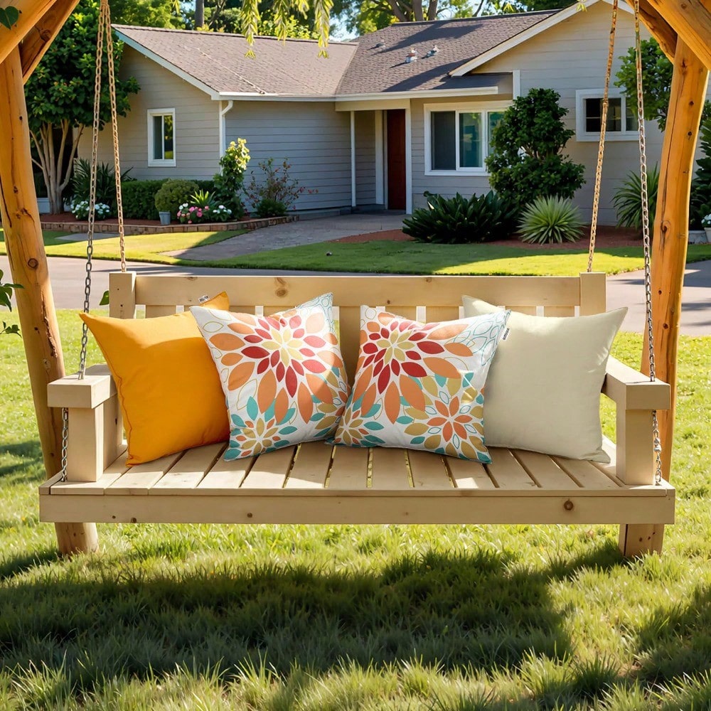 HOMPOOLL 2Pcs Floral Outdoor Pillow Covers Waterproof Spring Throw Pillow Cases Yellow Blue 18x18 Inch Decorative Summer Cushion Covers For Patio Furniture Garden Bench Porch Sofa