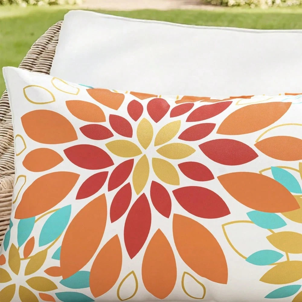 HOMPOOLL 2Pcs Floral Outdoor Pillow Covers Waterproof Spring Throw Pillow Cases Yellow Blue 18x18 Inch Decorative Summer Cushion Covers For Patio Furniture Garden Bench Porch Sofa