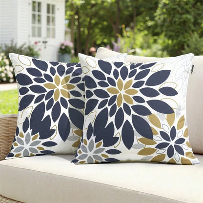 HOMPOOLL 2Pcs Floral Outdoor Pillow Covers Waterproof Spring Throw Pillow Cases Yellow Blue 18x18 Inch Decorative Summer Cushion Covers For Patio Furniture Garden Bench Porch Sofa