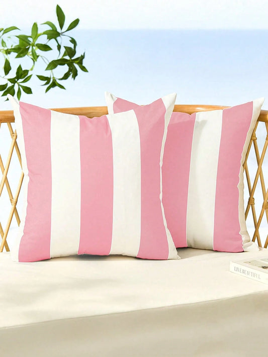 HOMPOOLL 2Pcs Outdoor Pillow Covers 18x18 Navy Blue Striped Decoration Throw Pillow Covers For Spring Summer Outdoor Waterproof Garden Patio Furniture Sofa Bed Home Decor