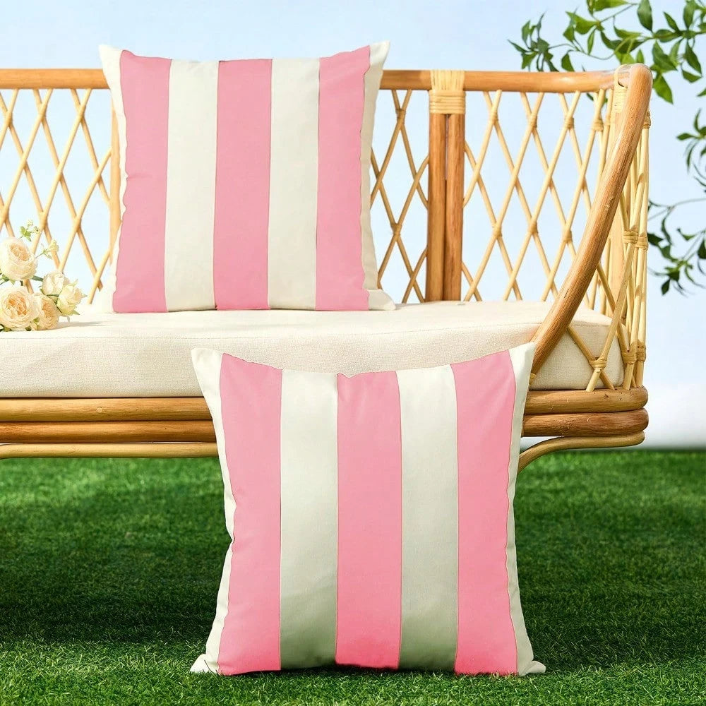 HOMPOOLL 2Pcs Outdoor Pillow Covers 18x18 Navy Blue Striped Decoration Throw Pillow Covers For Spring Summer Outdoor Waterproof Garden Patio Furniture Sofa Bed Home Decor