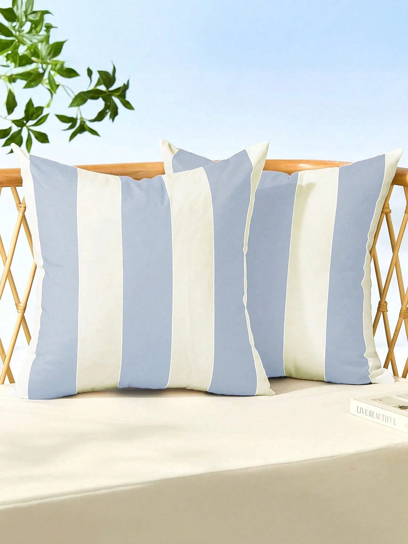 HOMPOOLL 2Pcs Outdoor Pillow Covers 18x18 Navy Blue Striped Decoration Throw Pillow Covers For Spring Summer Outdoor Waterproof Garden Patio Furniture Sofa Bed Home Decor