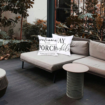 HOMPOOLL 2Pcs Outdoor Pillow Covers Waterproof,12x20Inch, Black And White Decorative Welcome To Our Porch Stay Awhile Cushion Cases For Patio Furniture Sofa Couch Decor