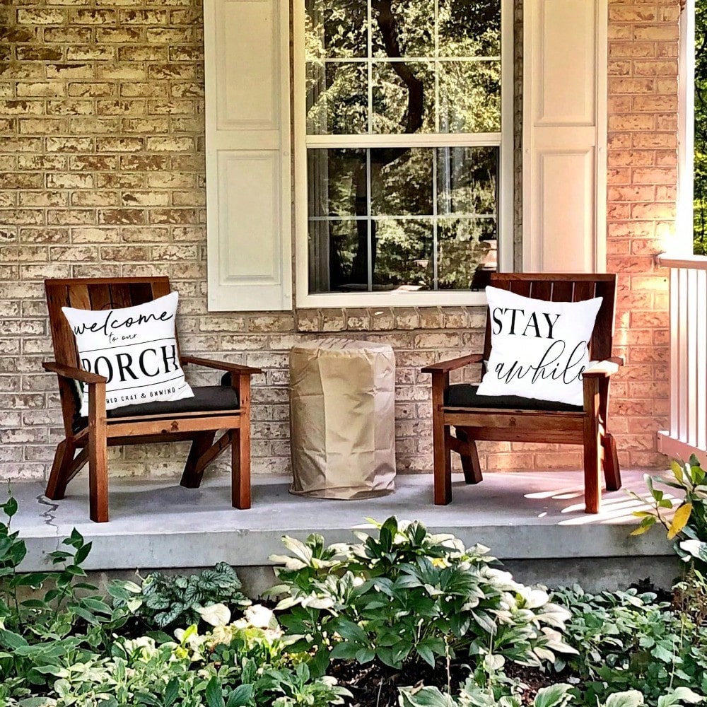 HOMPOOLL 2Pcs Outdoor Pillow Covers Waterproof,12x20Inch, Black And White Decorative Welcome To Our Porch Stay Awhile Cushion Cases For Patio Furniture Sofa Couch Decor
