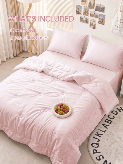 HONEYMOON 2/3pcs Wavy Quilted Comforter Set (Summer Thin Quilt) (2pcs=1 Comforter+1 Pillowcase; 3pcs=1 Comforter+2 Pillowcases)- 100% Polyester Fabric With Grid Stitching, Lightweight & Cool, Soft &