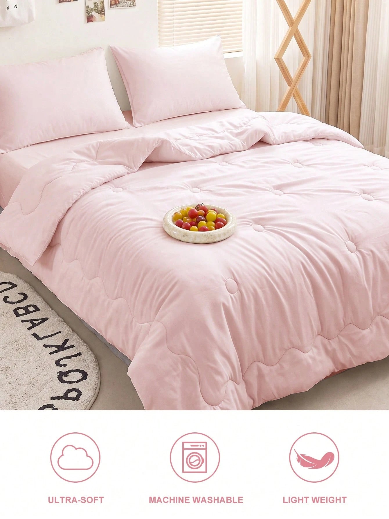 HONEYMOON 2/3pcs Wavy Quilted Comforter Set (Summer Thin Quilt) (2pcs=1 Comforter+1 Pillowcase; 3pcs=1 Comforter+2 Pillowcases)- 100% Polyester Fabric With Grid Stitching, Lightweight & Cool, Soft &