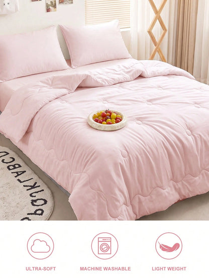 HONEYMOON 2/3pcs Wavy Quilted Comforter Set (Summer Thin Quilt) (2pcs=1 Comforter+1 Pillowcase; 3pcs=1 Comforter+2 Pillowcases)- 100% Polyester Fabric With Grid Stitching, Lightweight & Cool, Soft &