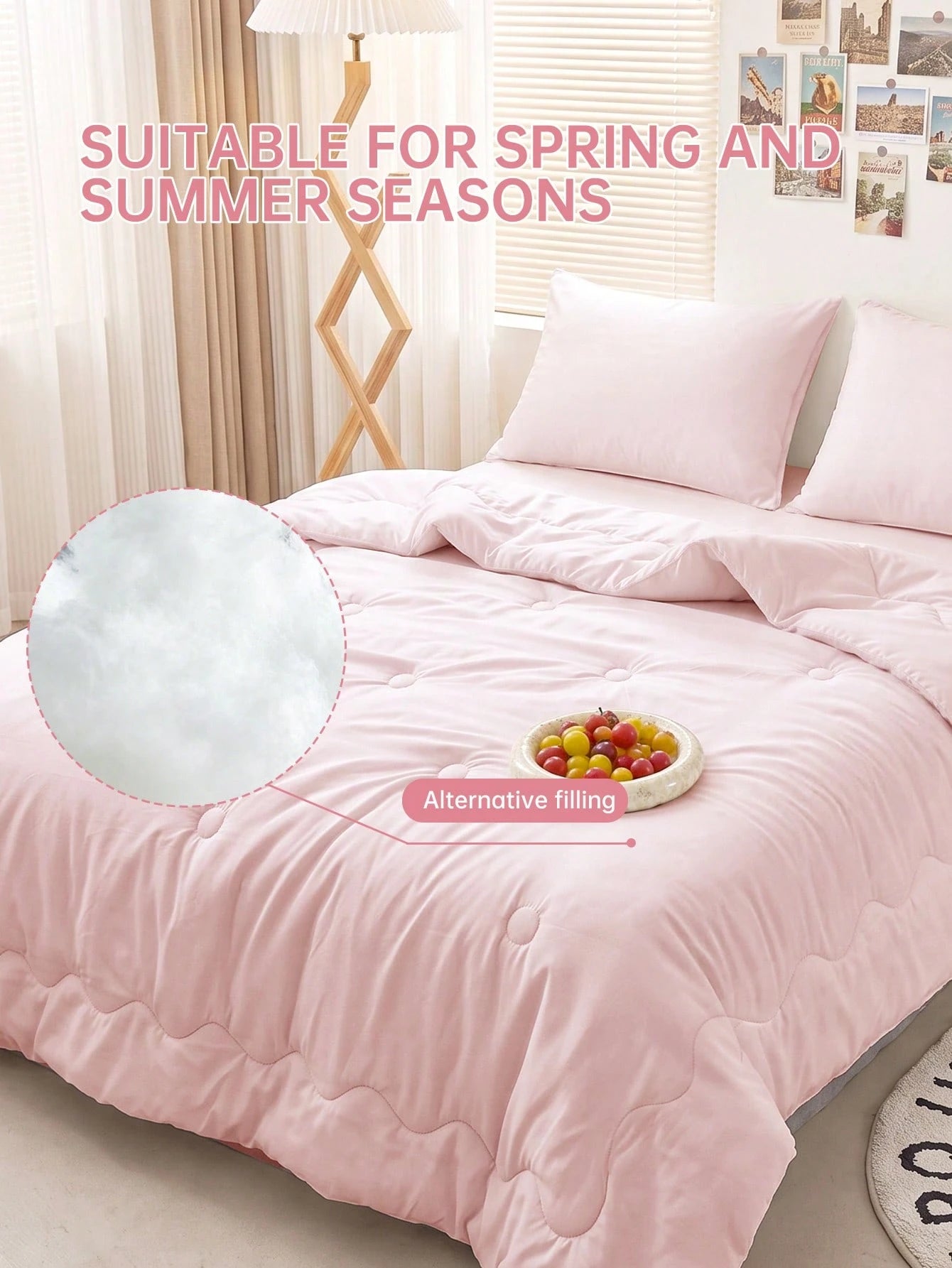 HONEYMOON 2/3pcs Wavy Quilted Comforter Set (Summer Thin Quilt) (2pcs=1 Comforter+1 Pillowcase; 3pcs=1 Comforter+2 Pillowcases)- 100% Polyester Fabric With Grid Stitching, Lightweight & Cool, Soft &