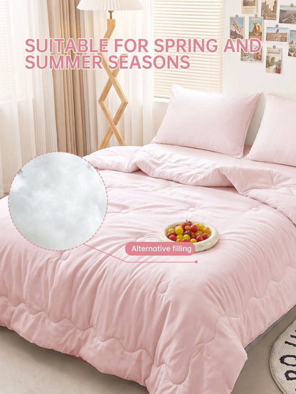 HONEYMOON 2/3pcs Wavy Quilted Comforter Set (Summer Thin Quilt) (2pcs=1 Comforter+1 Pillowcase; 3pcs=1 Comforter+2 Pillowcases)- 100% Polyester Fabric With Grid Stitching, Lightweight & Cool, Soft &