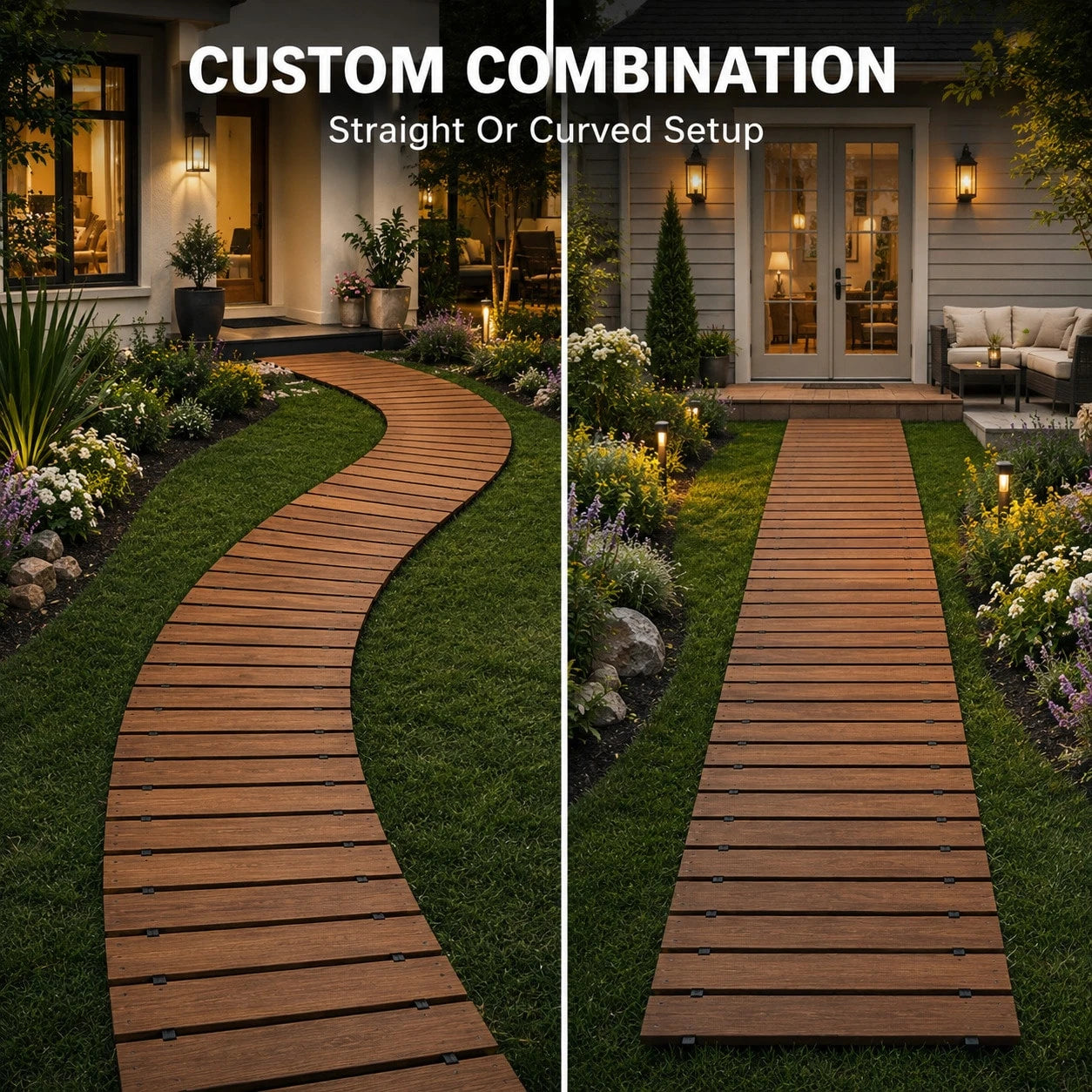 HOWSENTRIP Roll-Up Wooden Garden Pathway, Outdoor Wood Walkway For Grass, Gravel, Sand & Patio, Portable Garden Boardwalk For Yard Decor