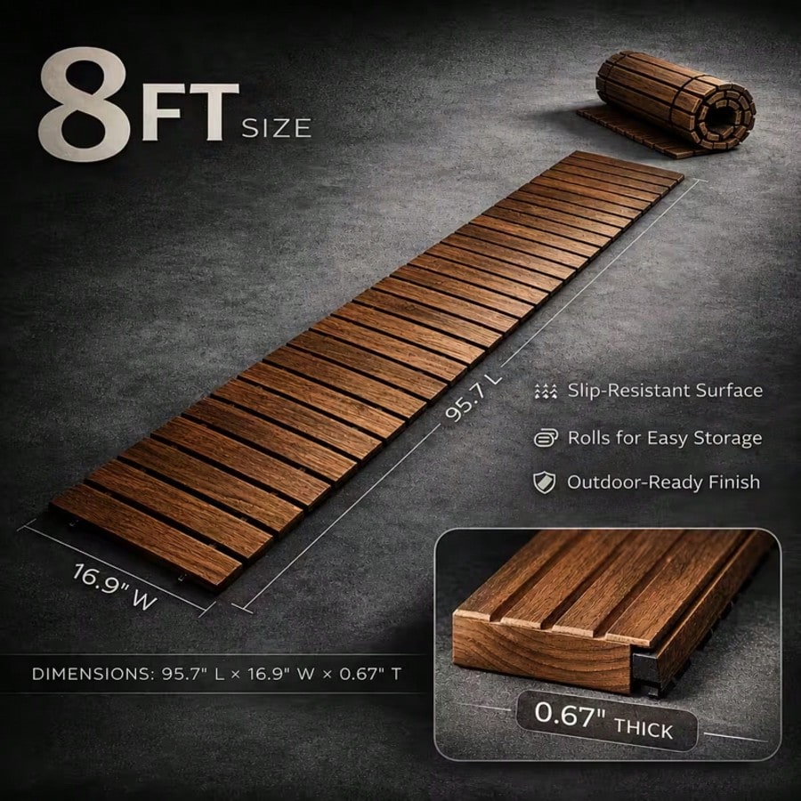 HOWSENTRIP Roll-Up Wooden Garden Pathway, Outdoor Wood Walkway For Grass, Gravel, Sand & Patio, Portable Garden Boardwalk For Yard Decor