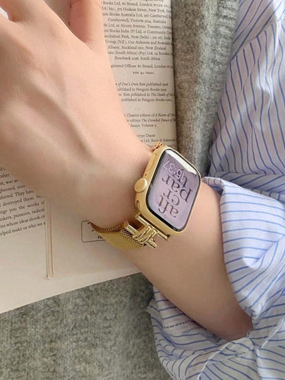 Huastonband 1pc Fashion Stainless Steel Metal Gold Color Band Compatible With Apple Watch Band, Watch SE S11 S10 S9 S8 S7 S6 S5 S4 S3 S2 S1, Premium Magnetic Adjustable Band, 38mm 40mm 41mm 42mm 44mm