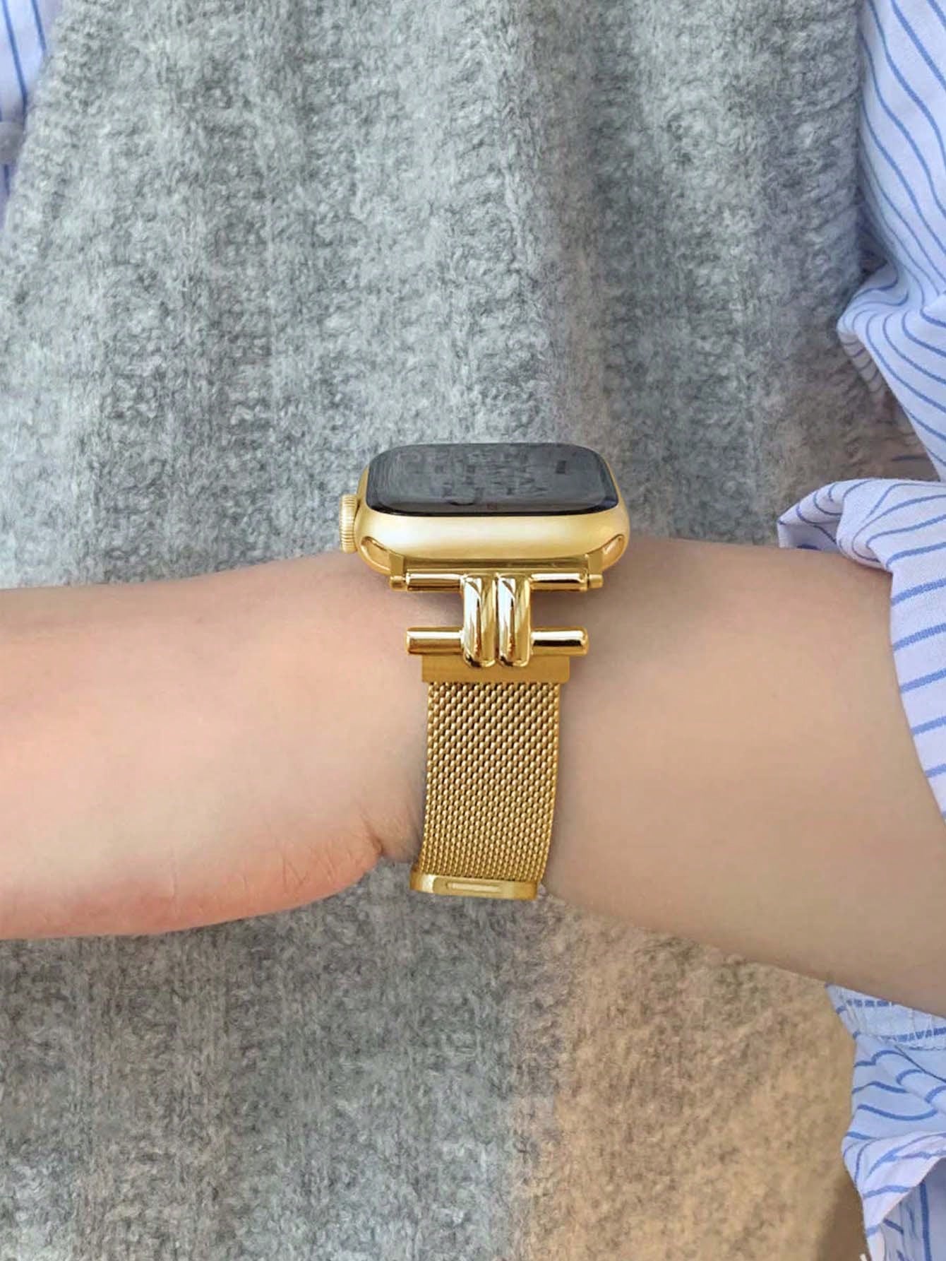 Huastonband 1pc Fashion Stainless Steel Metal Gold Color Band Compatible With Apple Watch Band, Watch SE S11 S10 S9 S8 S7 S6 S5 S4 S3 S2 S1, Premium Magnetic Adjustable Band, 38mm 40mm 41mm 42mm 44mm