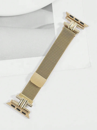 Huastonband 1pc Fashion Stainless Steel Metal Gold Color Band Compatible With Apple Watch Band, Watch SE S11 S10 S9 S8 S7 S6 S5 S4 S3 S2 S1, Premium Magnetic Adjustable Band, 38mm 40mm 41mm 42mm 44mm