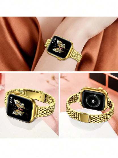 Huastonband 1pc Women's Gold Watch Band, New Narrow Waist Slim Design, Ultra-Thin Lightweight High-End Luxury Smooth Surface, Adjustable 7-Bead Stainless Steel Metal Watch Bands For Ultra 2 Series SE
