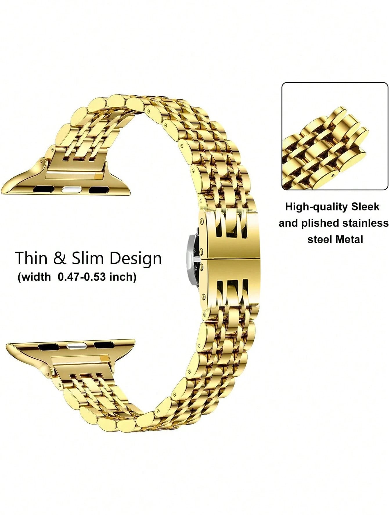 Huastonband 1pc Women's Gold Watch Band, New Narrow Waist Slim Design, Ultra-Thin Lightweight High-End Luxury Smooth Surface, Adjustable 7-Bead Stainless Steel Metal Watch Bands For Ultra 2 Series SE
