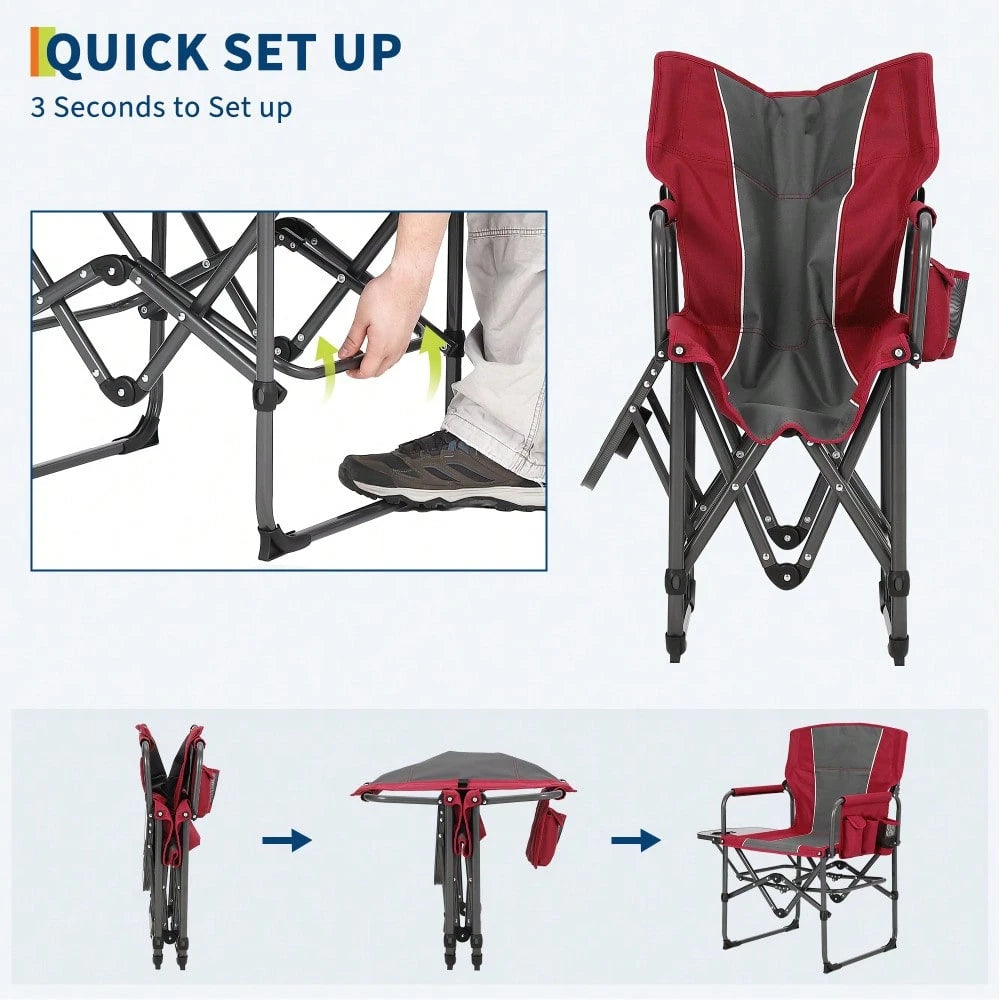 Huisuilinss Oversized Camping Directors Chair,Portable Camping Chair,Folding Chair,Adults Lawn Chair With Side Table,Support 400 Lbs,For Sports Picnic Beach Fishing,1PCS