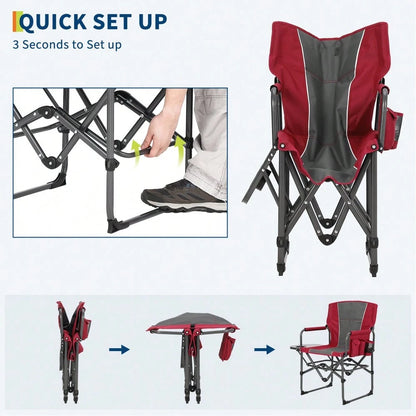 Huisuilinss Oversized Camping Directors Chair,Portable Camping Chair,Folding Chair,Adults Lawn Chair With Side Table,Support 400 Lbs,For Sports Picnic Beach Fishing,1PCS