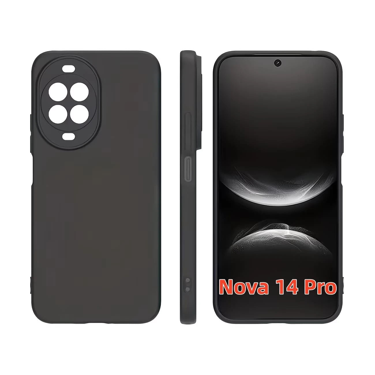 HW And Honor Series Matte Black Fingerprint-Free Phone Case Anti-Slip Grease Resistant Flexible TPU Shell Raised Lens & Screen Edge Shock Absorbing Anti-Bump Accurate Openings Thin Full Coverage Durab