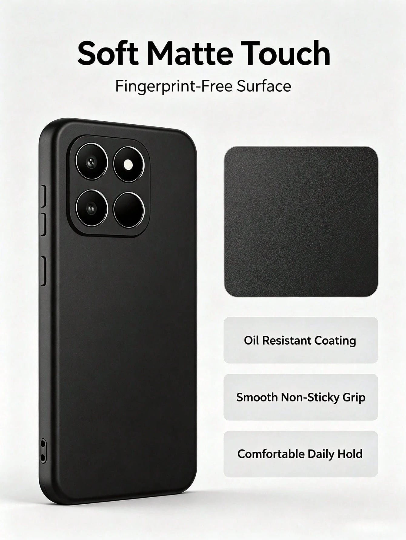 HW And Honor Series Matte Black Fingerprint-Free Phone Case Anti-Slip Grease Resistant Flexible TPU Shell Raised Lens & Screen Edge Shock Absorbing Anti-Bump Accurate Openings Thin Full Coverage Durab