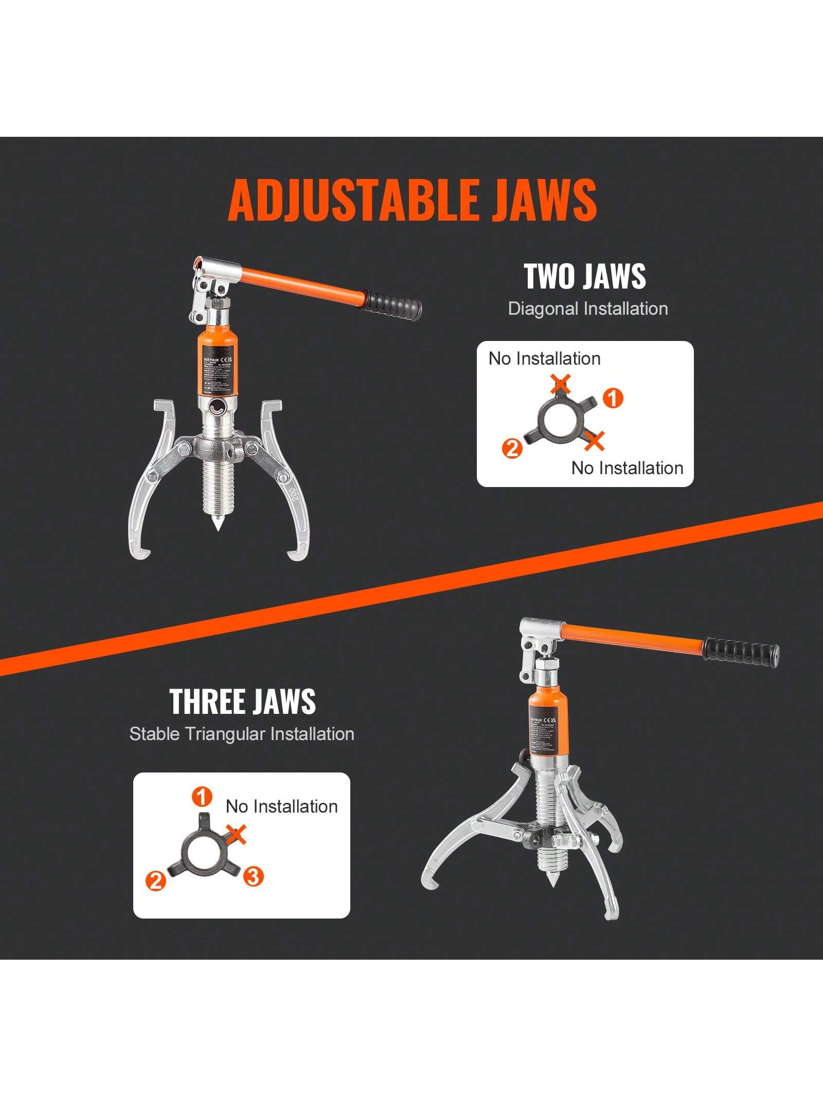 Hydraulic Gear Puller 5&15 Ton Max Capacity Wheel Bearing Pulling Separator 2 Or 3 Jaws Puller Vertically And Horizontally 8"&12" Jaw Hydraulic Puller With Case For Pulling Hubs