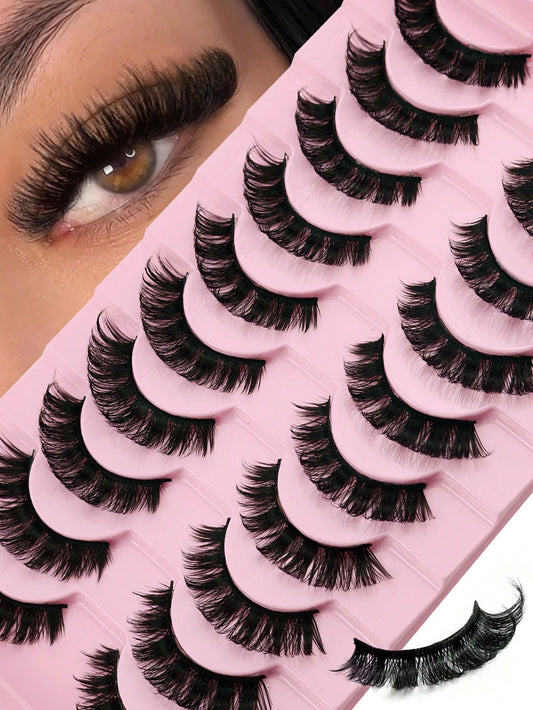 ICHICKISS 10 Pairs Soft False Eyelashes, Curled, Skin-Friendly, Non-Irritating, Reusable, Suitable For Eyelash Extensions