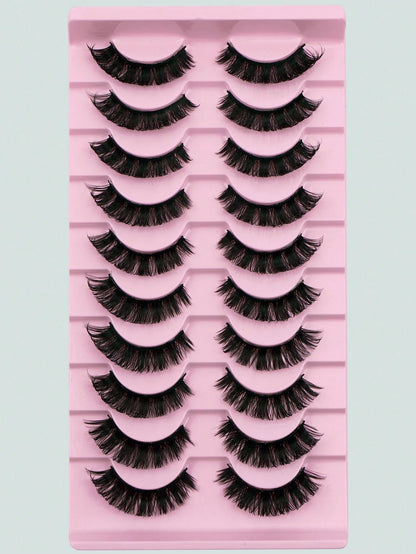 ICHICKISS 10 Pairs Soft False Eyelashes, Curled, Skin-Friendly, Non-Irritating, Reusable, Suitable For Eyelash Extensions