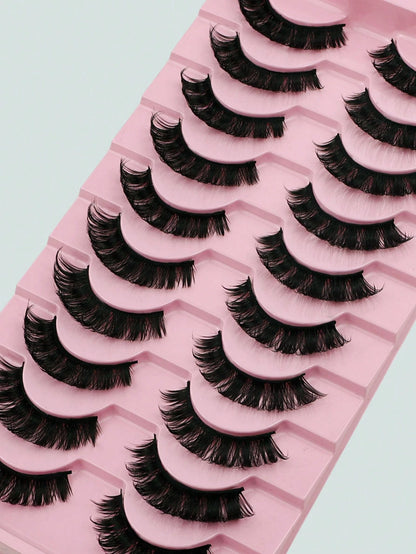 ICHICKISS 10 Pairs Soft False Eyelashes, Curled, Skin-Friendly, Non-Irritating, Reusable, Suitable For Eyelash Extensions