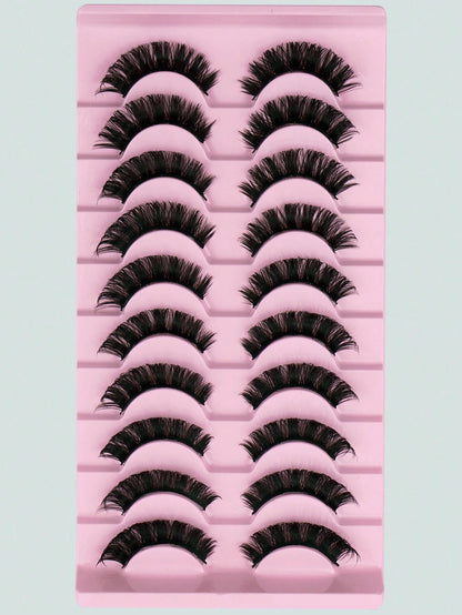 ICHICKISS 10 Pairs Soft False Eyelashes, Curled, Skin-Friendly, Non-Irritating, Reusable, Suitable For Eyelash Extensions