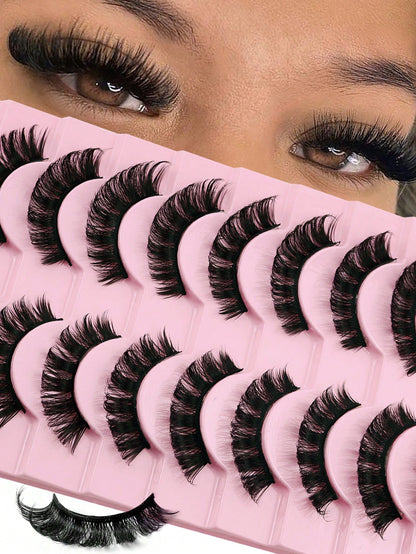 ICHICKISS 10 Pairs Soft False Eyelashes, Curled, Skin-Friendly, Non-Irritating, Reusable, Suitable For Eyelash Extensions
