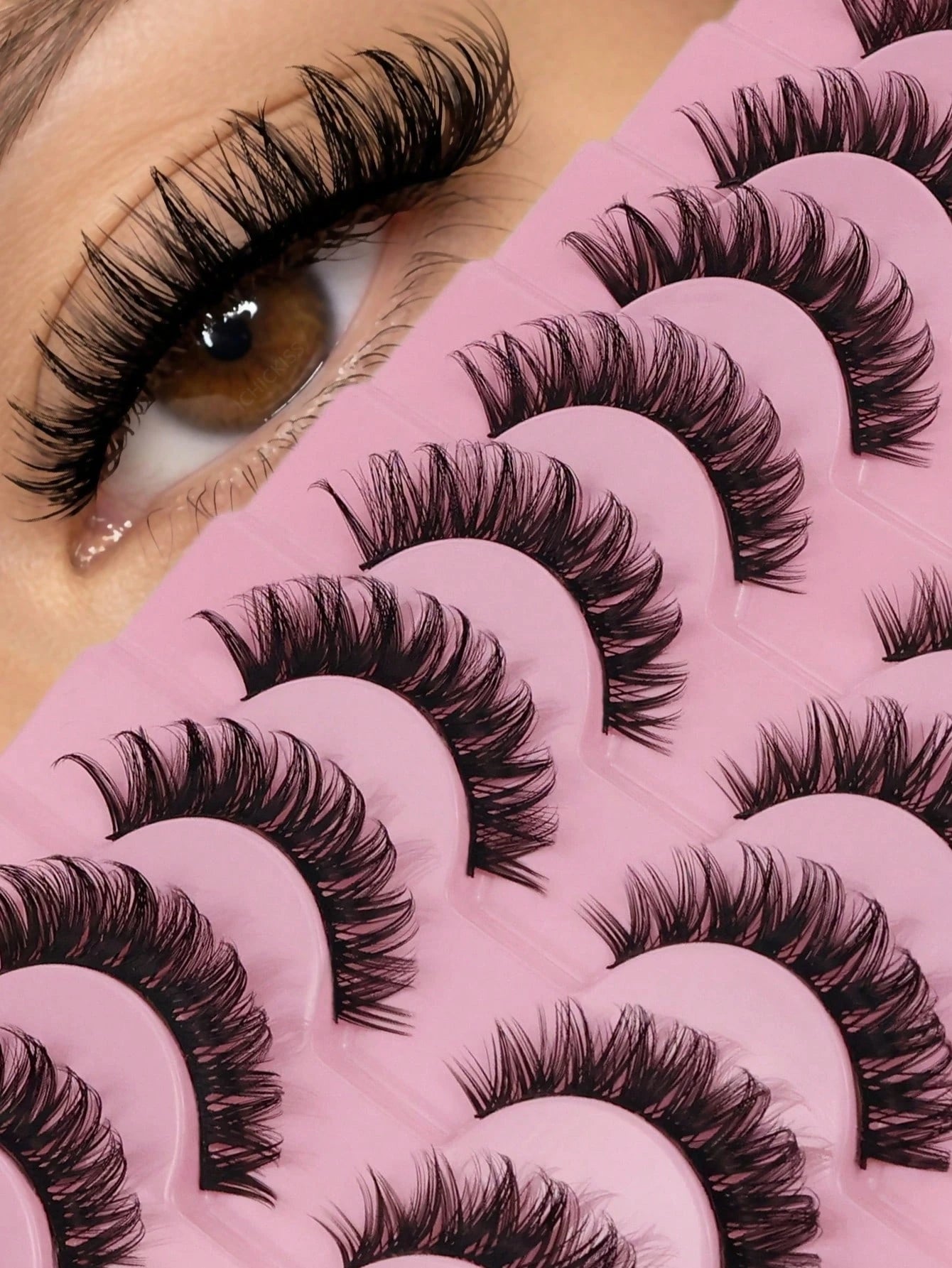 ICHICKISS 10 Pairs Soft False Eyelashes, Curled, Skin-Friendly, Non-Irritating, Reusable, Suitable For Eyelash Extensions