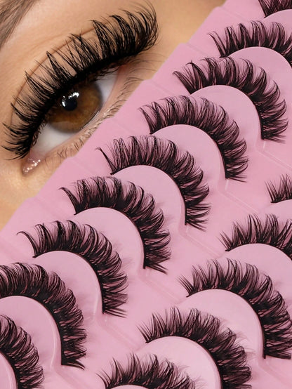 ICHICKISS 10 Pairs Soft False Eyelashes, Curled, Skin-Friendly, Non-Irritating, Reusable, Suitable For Eyelash Extensions