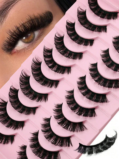 ICHICKISS 10 Pairs Soft False Eyelashes, Curled, Skin-Friendly, Non-Irritating, Reusable, Suitable For Eyelash Extensions