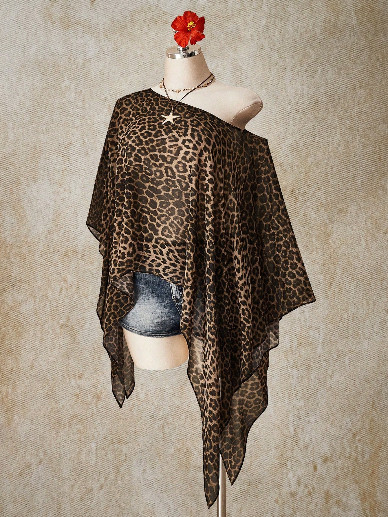 ICON Plus Size Brown Y2K Sexy Leopard Print Asymmetrical Hem Loose Top,Summer 70's Retro Bohemian Music Festival Night Out Beach Club Party Tops