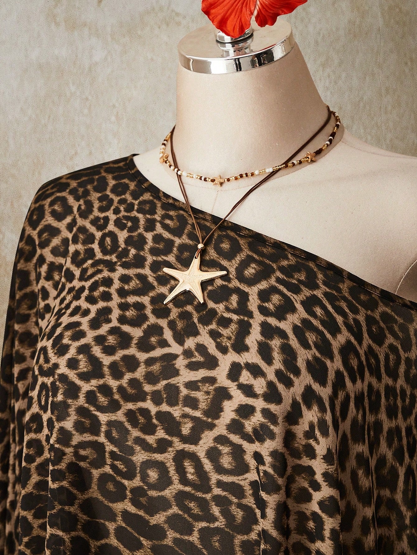ICON Plus Size Brown Y2K Sexy Leopard Print Asymmetrical Hem Loose Top,Summer 70's Retro Bohemian Music Festival Night Out Beach Club Party Tops